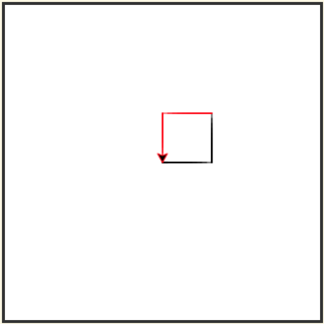 A square with the first two lines in black and the last two in red