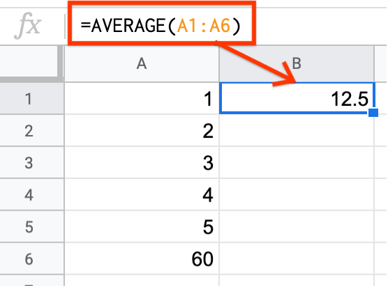 A screenshot of a table in Sheets. The average dice roll when the 6 value is changed to 60.