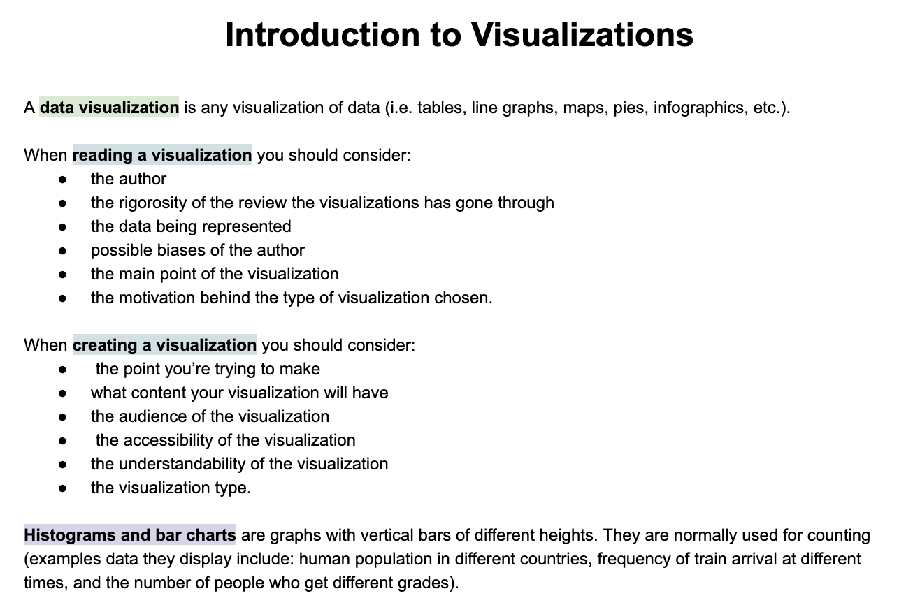 Summary for the visualizations section.