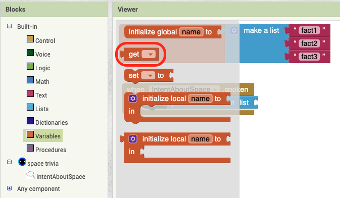 locating get block in code drawer