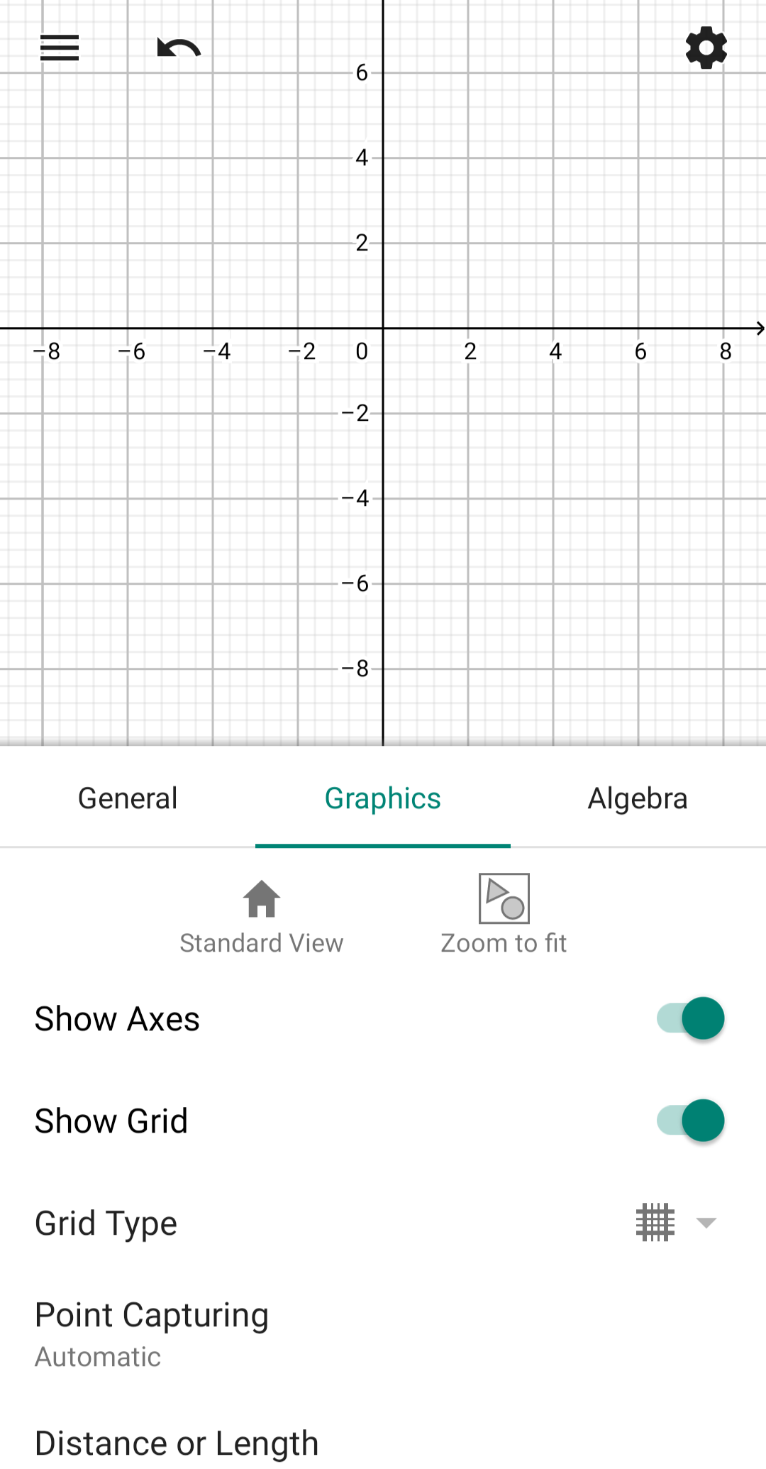 Graphics menu Geogebra calculator