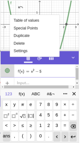 Function options on Geogebra calculator