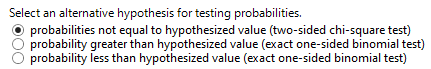 Use radio button to create JMP two-sided binomial test output