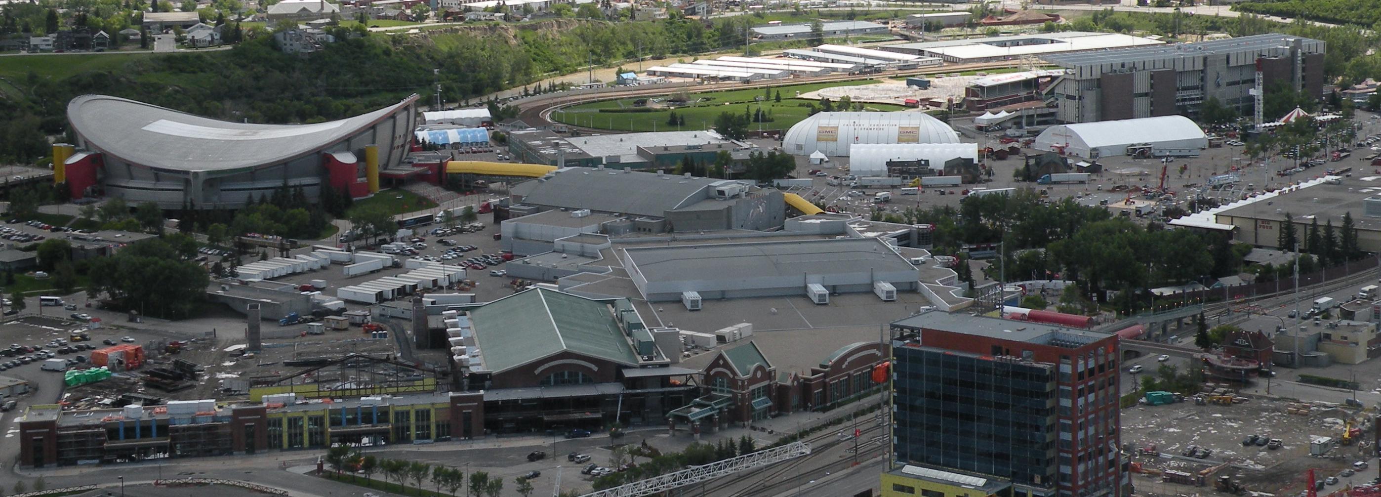 A large arena whose roof dips in the middle and rises at the sides like a saddle.
