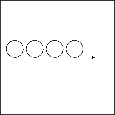 Image of four circles in a row drawn with Python Turtle