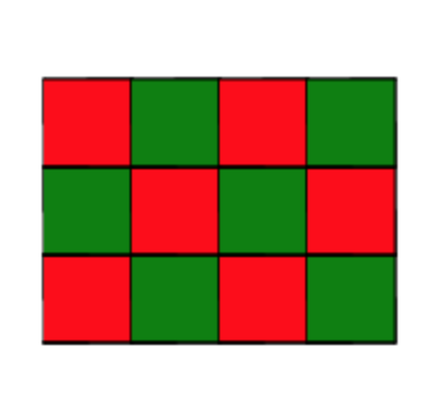 Picture of a 3x4 board of alternating green and red squares (40 pixels a side)