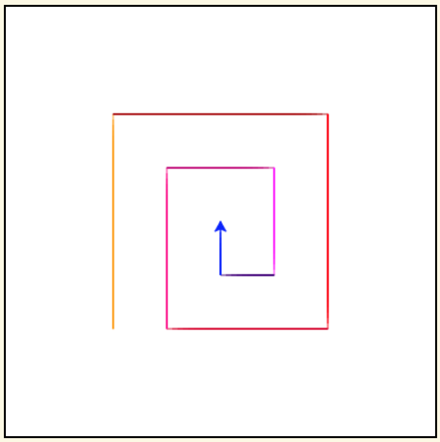 Image of a spiralling square drawn using Python Turtle