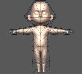 A three dimensional rendering of a human character used in computer animation.